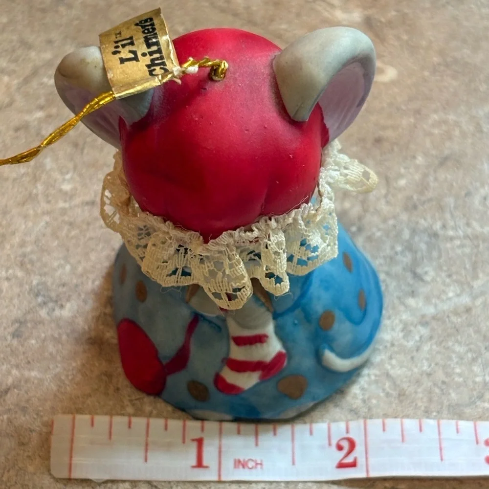 Vtg Jasco 1980's L’il Chimers Christmas Ornament Ceramic Mouse Bell